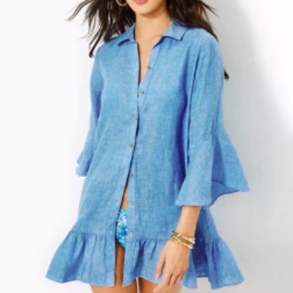 Lilly Pulitzer Other - Lilly Pulitzer Women's Linley Collared Coverup in Beckon Blue x Sea Salt Size M